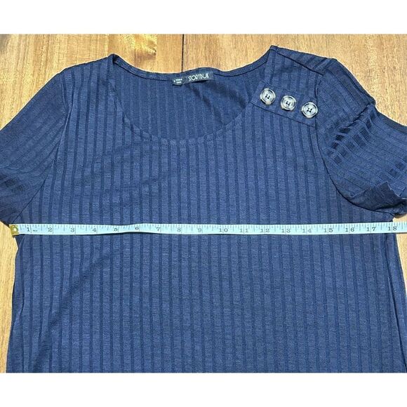 Storybuk Knit Small Ladies Navy Ribbed Short Sleeve Top - Picture 6 of 7